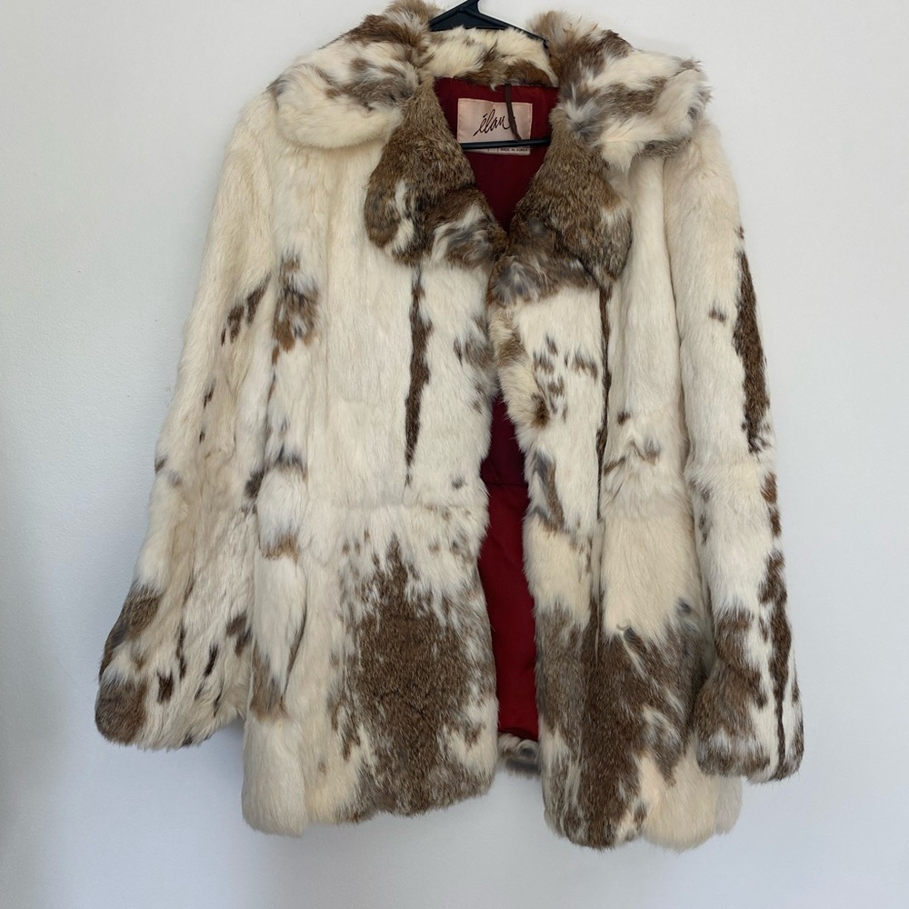 Vintage rabbit Fur Coat - Cream & Brown Women's Jacket